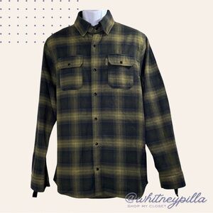 Biltwell Flannel Button Down Western Green & Black Long Sleeve Mens Shirt Medium